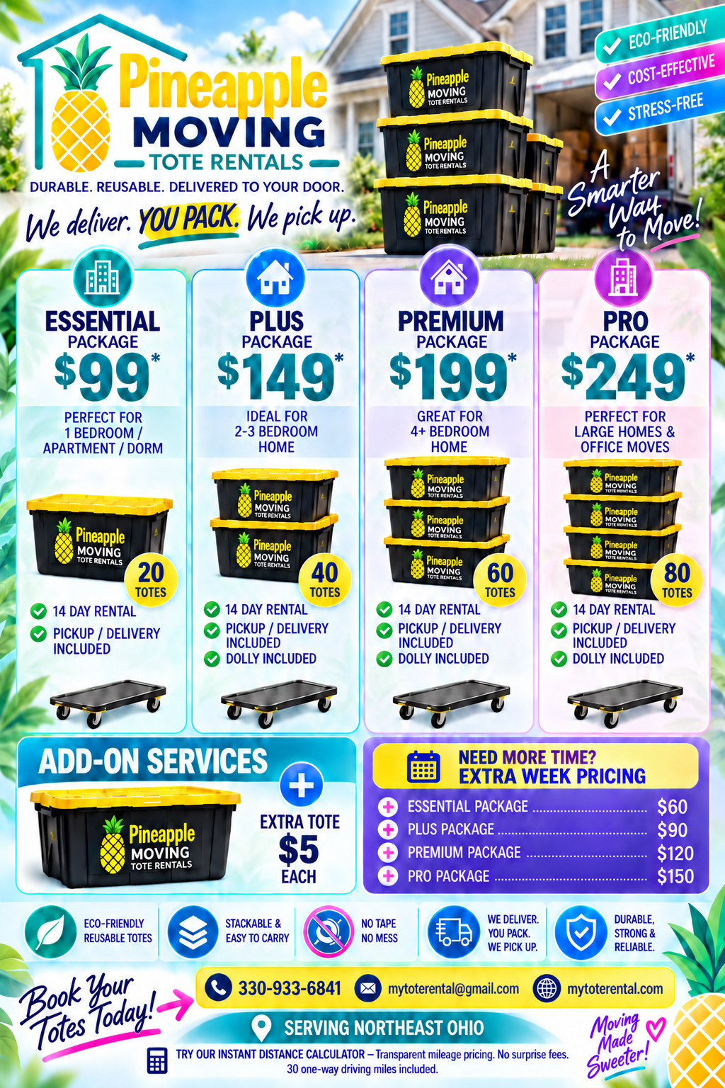 Pineapple Moving Tote Rentals pricing flyer
